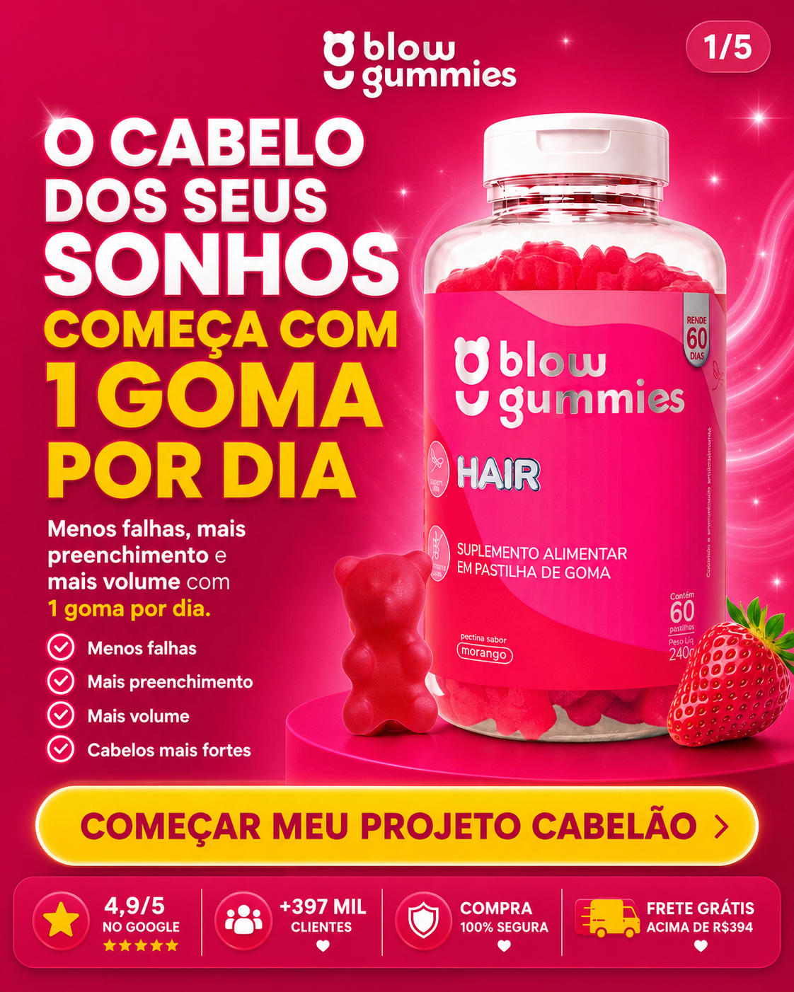Adeus a Queda Capilar Com Blow Gummies