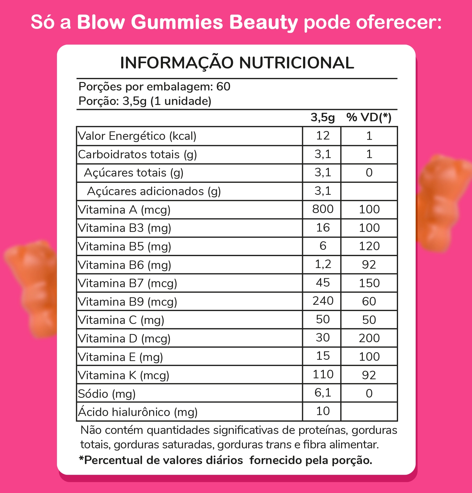 Tabela Nutricional Blow Beauty